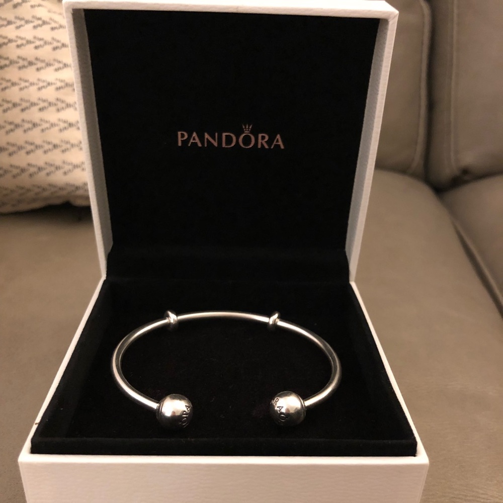 Auth Pandora Open Bangle w/ Logo Caps & Spacers